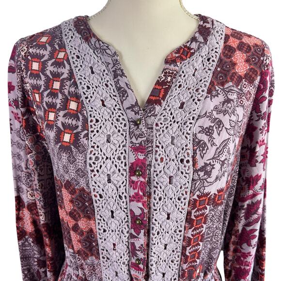 Knox Rose Dress Size XL Purple Red Lilac Bohemian Laced  Buttoned High Low - Picture 5 of 12